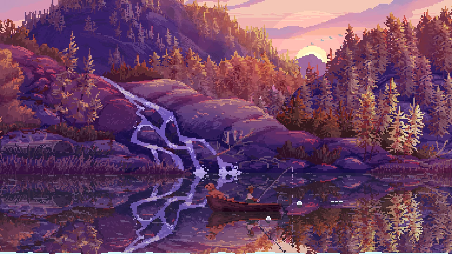 Official Cast n Chill pixel-art sunset over calm water